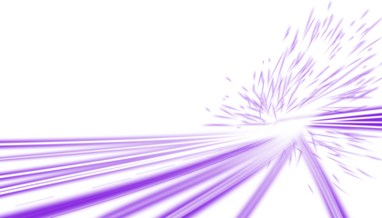 A purple light trail effect with a dynamic motion blur. Fast-moving light streaks culminating in a bright splash, beam glow, curve. City highway at night, A sci-fi high-speed particle explosion. PNG