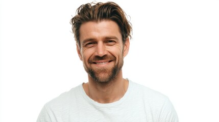 Obraz premium happy casual man smiling isolated over a white background no logos no brands ar 169