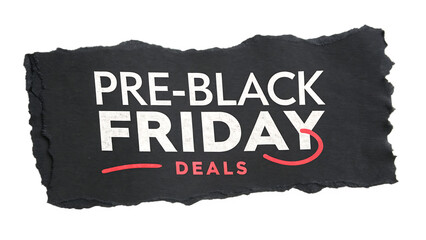 Preblack friday deals text on a torn black paper, isolated on transparent background