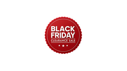 Red circular badge with black friday clearance sale text, isolated on transparent background
