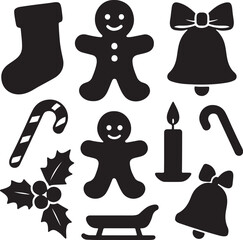 Christmas Elements Silhouette Vector Collection. Holiday Icons, Ornaments, Trees, Snowflakes & More