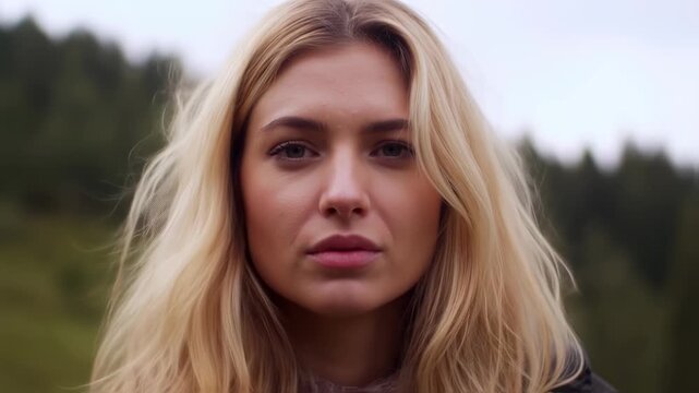 Blonde Woman Exhaling Smoke in Nature: Close-Up Portrait of Serenity