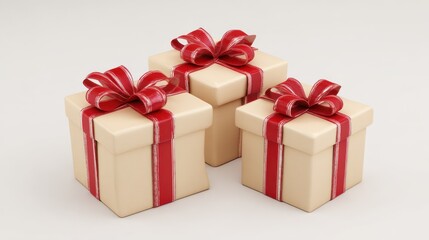 Obraz premium 3d rendered illustration of three gift boxes with red ribbons isolated on transparent background