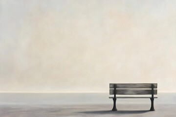 Wooden bench placed on a flat surface against a clear sky, creating a minimalist and contemplative scene