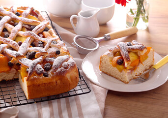 Fruit and berry yeast pastry cake,