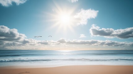 Obraz premium Bright Sunny Day at the Beach with Calm Waves and Clear Sky
