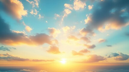 Fototapeta premium A Beautiful Sunrise Over the Clouds with Colorful Sky and Soft Light