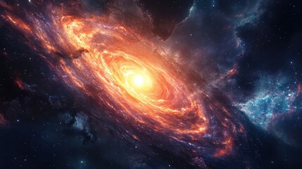 Majestic Galaxy with Bright Core Surrounded by Cosmic Wonders and Nebula