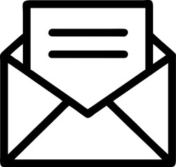 A simple line art icon of an open envelope with a letter inside, representing mail or communication.