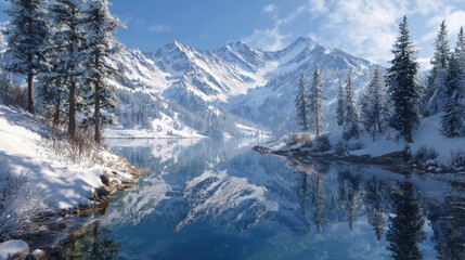 Fototapeta premium winter wonderland lake scene