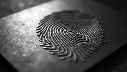Detailed fingerprint impression on dark surface, symbolizing security, identity, and forensic science