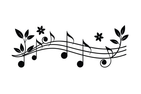 minimal floral divider with music notes vector border
