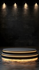 Obraz premium Elegant Round Stage with Spotlight and Dark Background for Presentations