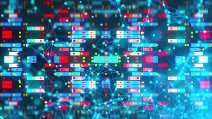 Connection dots with blocks. Computer generated 3d render