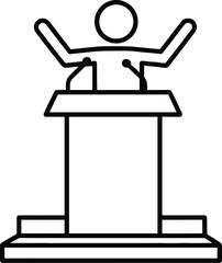 Public speaking podium, person giving speech illustration, business presentation icon, conference debate symbol, lecture stage design, communication concept, vector silhouette
