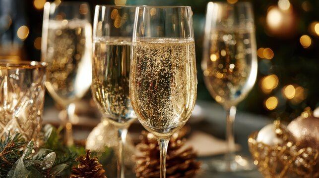 alcohol consumption at a holiday party with champagne toasts and elegant décor featuring celebration and festivity