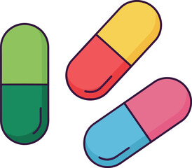 Vibrant colorful medical pills capsules healthcare pharmacy treatment medicine drug addiction therapy health vector