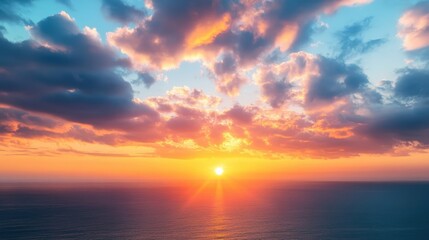 Fototapeta premium Breathtaking Sunset Over the Ocean: A Sky Full of Colorful Clouds and Warm Colors