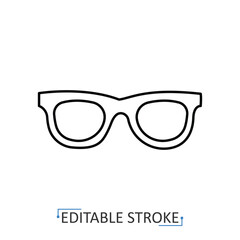 Fototapeta premium A glasses icon in minimalist style with editable stroke. Eyewear accessory, vision tool, fashion element, optical device, modern design, household object, contour pictogram, lifestyle symbol