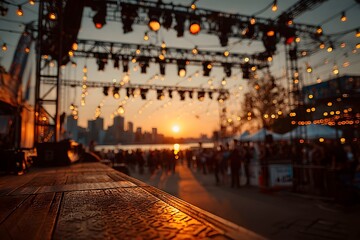 Outdoor festival stage glowing with bright lights high resolution picture