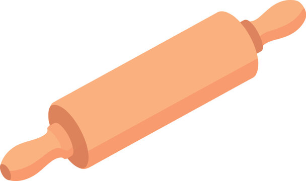 Wooden rolling pin kitchen tool for baking dough preparation and pastry making isolated vector