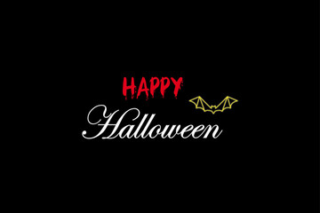 This image captures a spooky Halloween celebration theme featuring the phrase 'Happy Halloween' along with a simple bat design set against a black background.