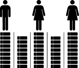 Visual representation of gender distribution, comparing male and female demographics with bar graphs.