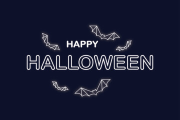 This image features a stylized 'Happy Halloween' text surrounded by playful bat silhouettes on a dark background, perfect for festive decorations and designs.
