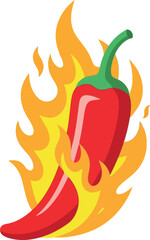 Fiery red chili peppers ignited by intense flames abstract concept vector