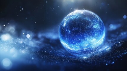 Obraz premium A Glowing Blue Sphere in a Starry Universe Scene with Vibrant Cosmic Colors