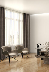 Illustration 3D rendering large luxury modern bright interiors Living room mockup computer digitally generated image