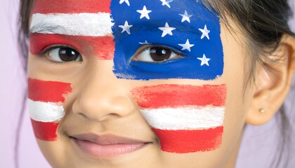 Child's face painted with American flag