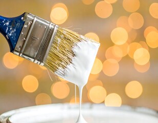 Paint brush dipping into white paint