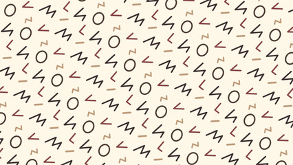 This memphis pattern features playful letters and abstract shapes in warm tones of brown and black against a soft beige background, creating a sophisticated yet fun design ideal for modern decor.