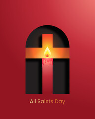 All saints day background with candle and cross