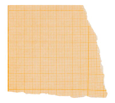 Scrap of orange millimeter graph paper sheet with grid, isolated element for scrapbooking