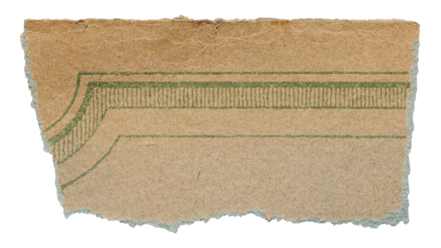 Scrap from old faded vintage book, ripped piece of paper with green pattern isolated for collage