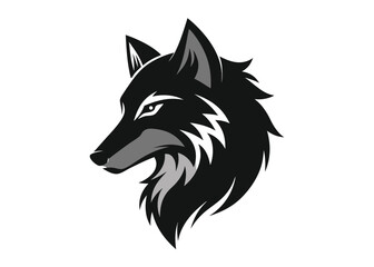 Wolf Head Profile Illustration in Black and White Silhouette