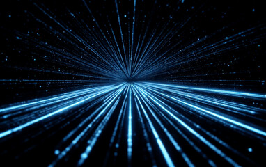 Vibrant Blue Light Rays Emitting in a Futuristic Space Scene