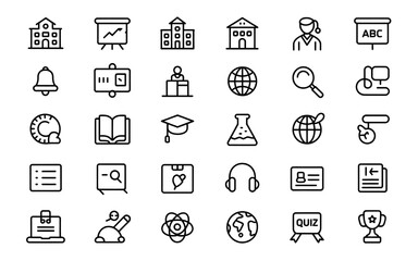 A collection of 34 simple line art icons for design projects