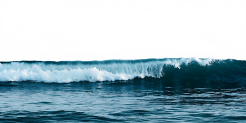 Blue ocean wave cresting with abstract digital overlay isolated on a transparent background