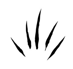 Five stylized claw marks arranged around a central point, solid black against a white background.  Graphic design element.