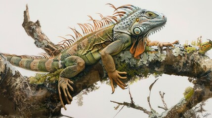Fototapeta premium Colorful iguana on tree branch