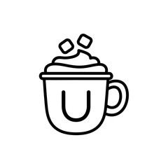 Minimalist Coffee Cup Icon with Cream and Marshmallows