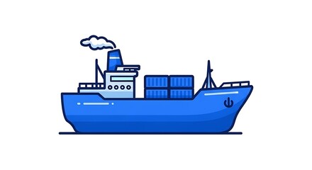 Obraz premium Blue container ship vector illustration cargo vessel maritime transport graphic art