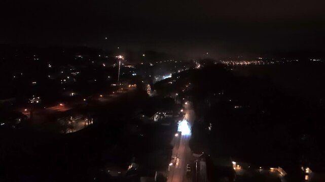 New Year Fireworks Over Starnberg, Germany Drone View