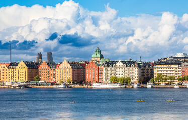 Stockholm, Sweden - 1 October 2022: Scenic view of Old Town (Gamla Stan) during sunset in Stockholm, Sweden