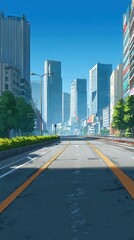 Obraz premium Stunning photo of asphalt road and a modern city depicted in anime style.