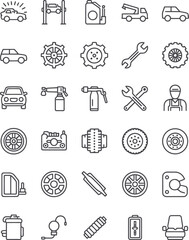 Collection of hand drawn icons representing automotive services and car maintenance