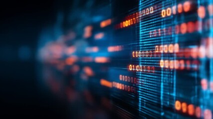 A digital display showcasing binary code with vibrant color highlights. - Powered by Adobe